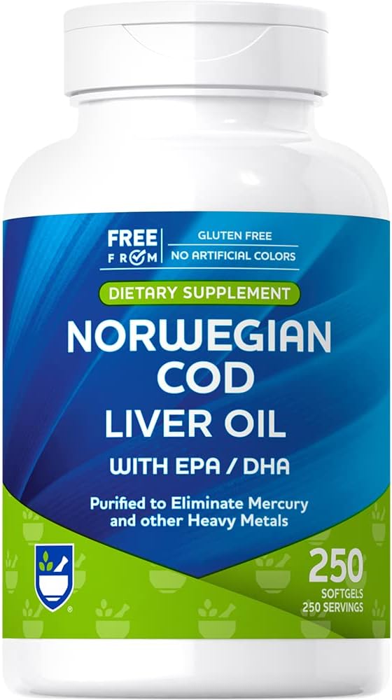 Rite Aid Cod Liver Oil Softgels 250 Count, EPA ja DHA, tukee sydän, aivot ja Vision Health
