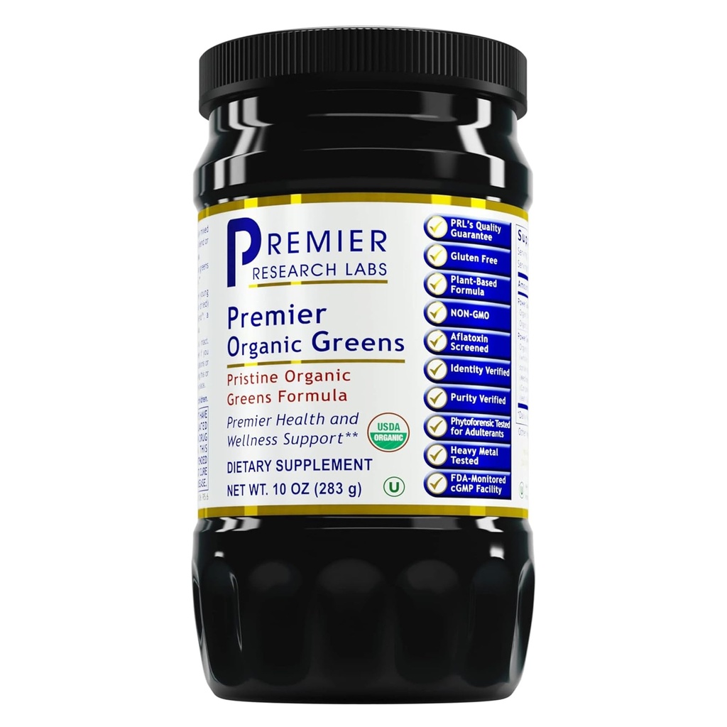 Premier Research Labs Premier Organic Greens - Super Greens Powder, Greens Superfood Powder for Drinks, Green Juice, Nutrition Support, Supergreens for Men & Women, Pinaatti, Alfalfa, Klorella - 10 oz