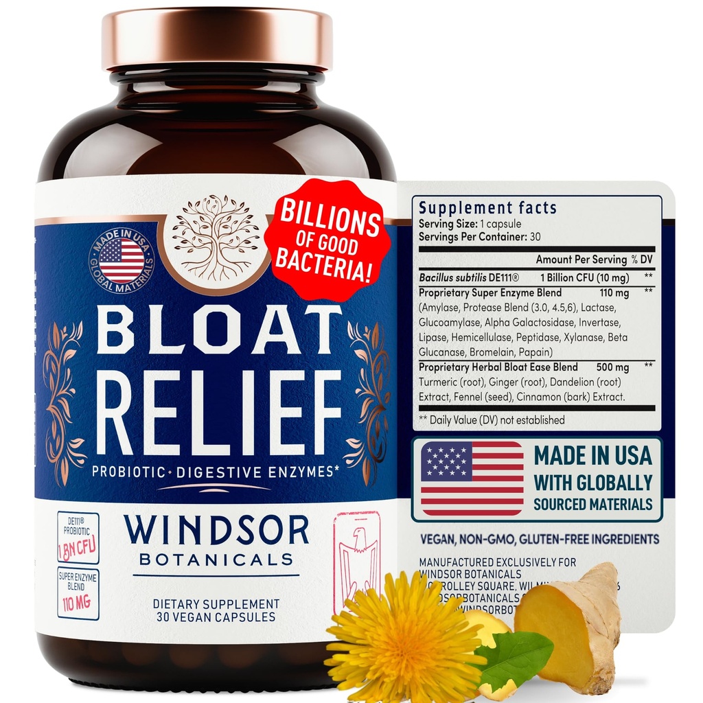 Bloat Relief Probiootti ja digestiivinen Entsyymit - Bloating Turmeric, Fenkoli, bromelain IBS täydentää - Detox Debloat kapselit Kaasu - turvotusta naisten ja miesten - 30 Gut Health pillereitä