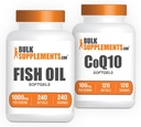 BulkSuplements Fish Oil 1000mg Softgels + CoQ10 100mg Softgels Bundle