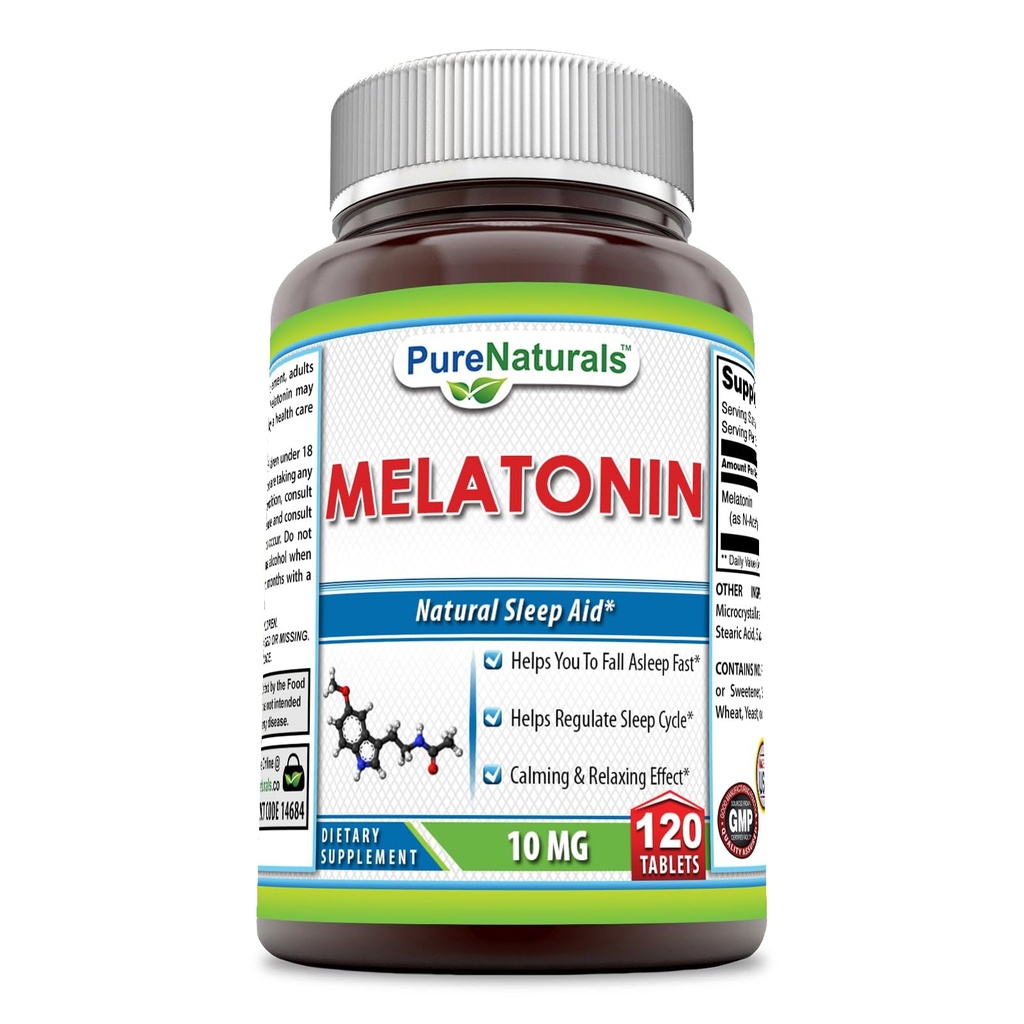 Pure Naturals Melatoniini Supplement ... 10 Mg Per Serving... 120 tablettia...