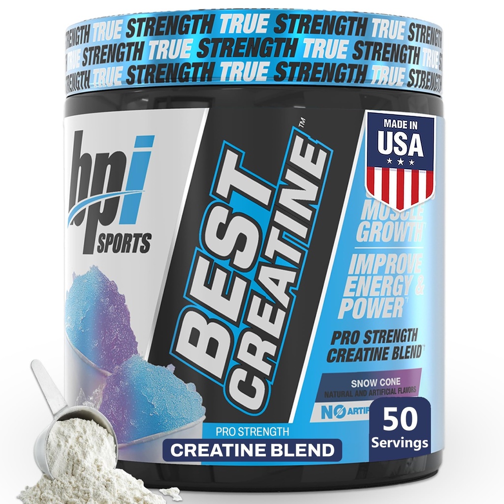 BPI Sports Best Creatiini - Creatiini Monohydraatti Powder for Men & Women, Himalajan Salt - Strength, Pump, Endurance, Lihaskasvu, Lihasmääritelmä - No Bloat - Snow Cone - 50 annosta - 10.58 Oz