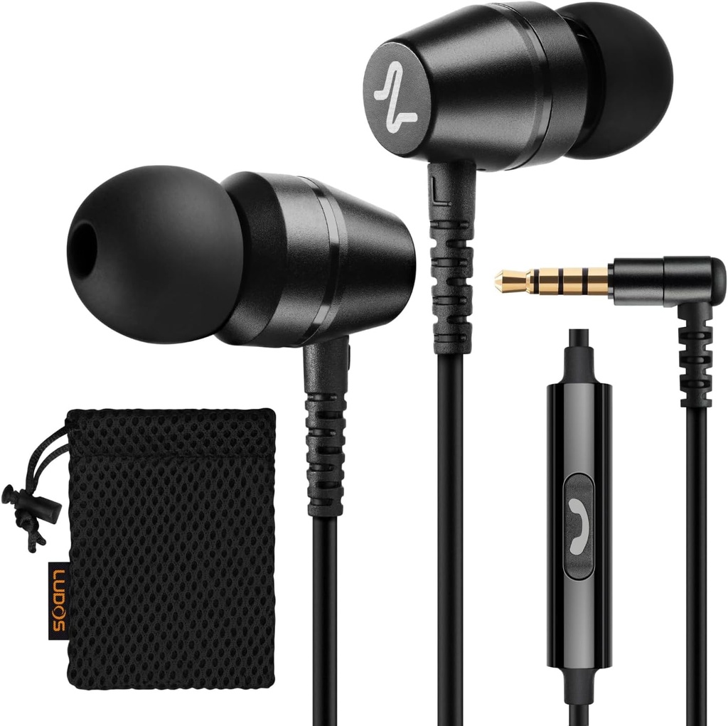 LUDOS OMNITONE Wired Earbuds in-Ear Headphones, 5 Year Warranty, hörlurar med mikrofon, 3,5 mm Jack Corded Ear Buds, Videokonferens för iPhone, Samsung, Computer, Laptop, Kids, School Students