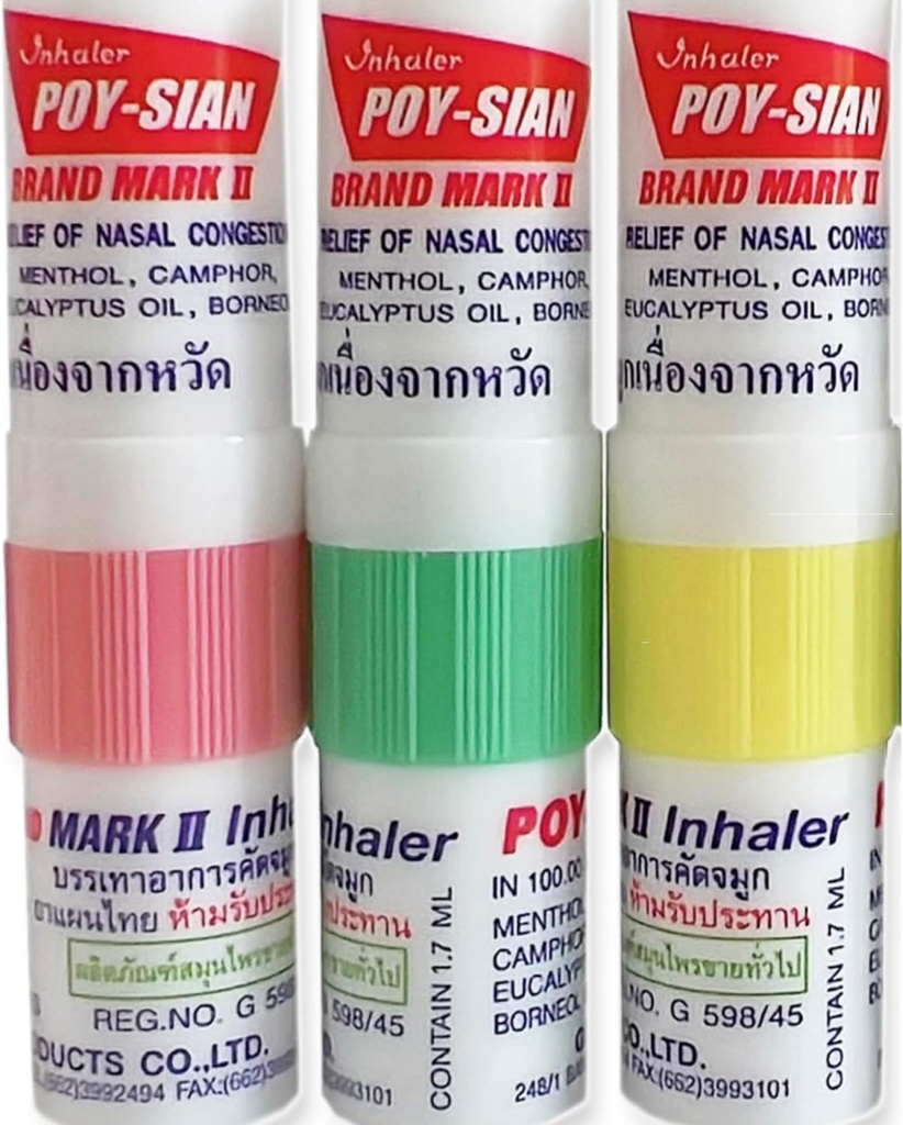 POY-SIAN Mark II Menthol Aromatherapy Nasal Inhaler, Natural Herbal Remedy med Cooling Essential Oils Poysian (Pack of 3)