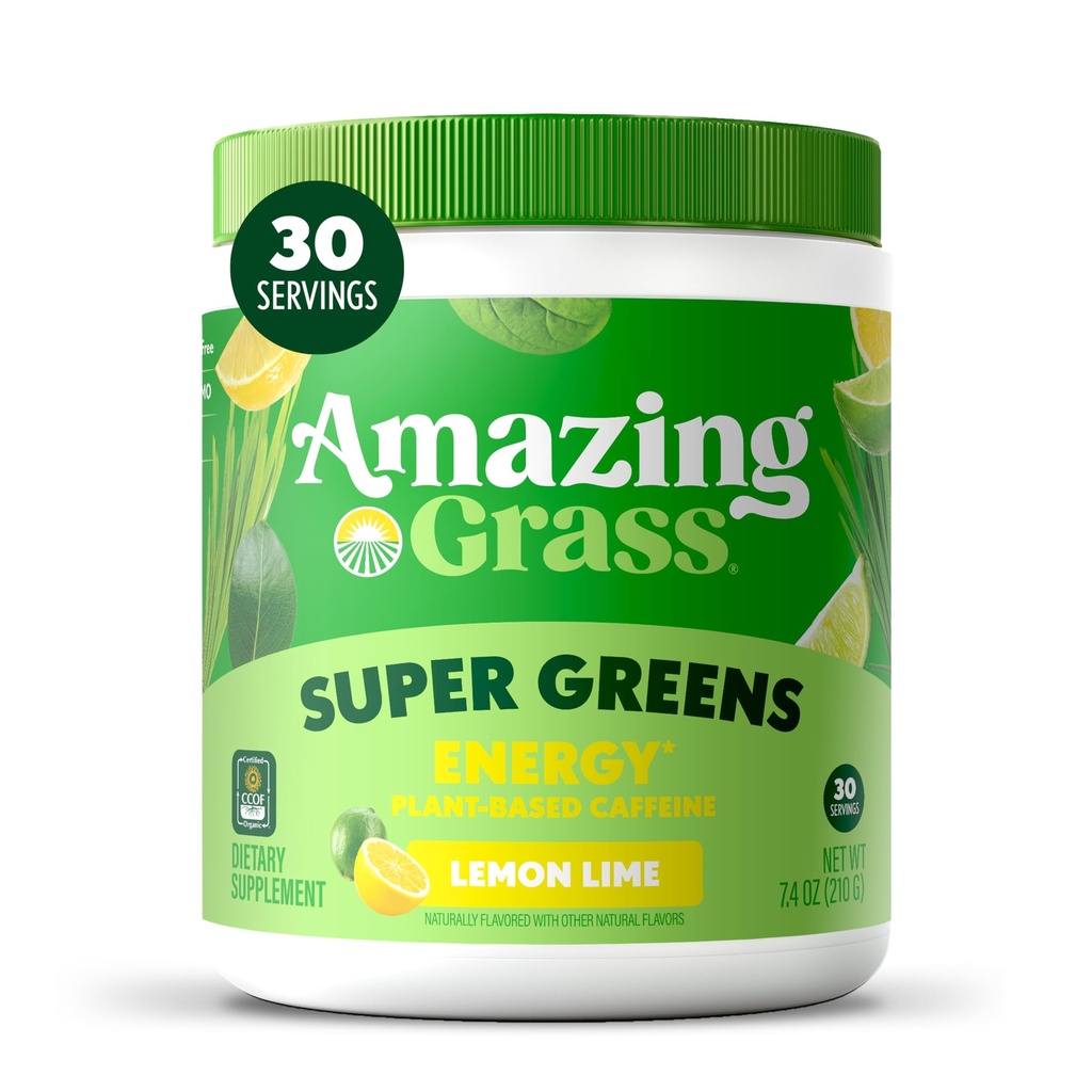 Amazing Grass Greens Blend Energy: Smoothie Mix, Super Greens Powder & Plant Based Caffeine med Matcha Green Tea & Beet Root Powder, Lemon Lime, 30 portioner (Packaging May Vary)