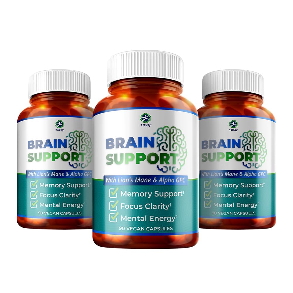 1 Body Brain Support Triple Pack, Alpha GPC ja Lion Mane Extract, 90 kapselia Jokainen