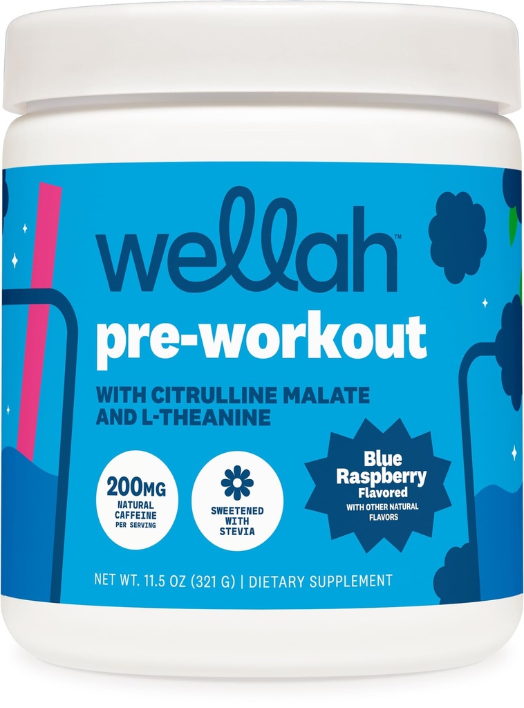 Wellah Get-Going Pre-Workout Drink Mix (sininen vadelma maku, 30 tarjoilua)