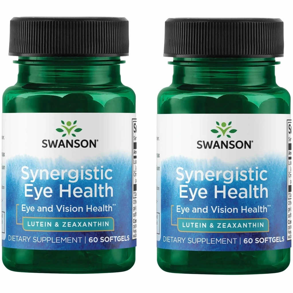 Swanson Lutein & Zeaksantiini Synergistinen silmänterveys Vision Retina Macula Supplement (Lutein 20 mg & OmniXan Zeaksantiini 2 mg) 60 Softgels Sgels (2 pakkaus)