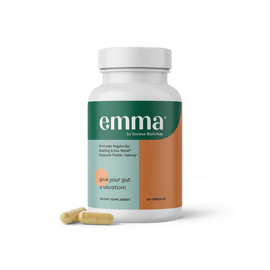 Emma Gut Health Relief Supplement, Doctor Opented Formula for Women & Men, Vuotava Gut & Dgestive Support for Ummetus, Bloating & Gas Relief with Berberine, Resveratrol, Quercetin, 60 kapselia