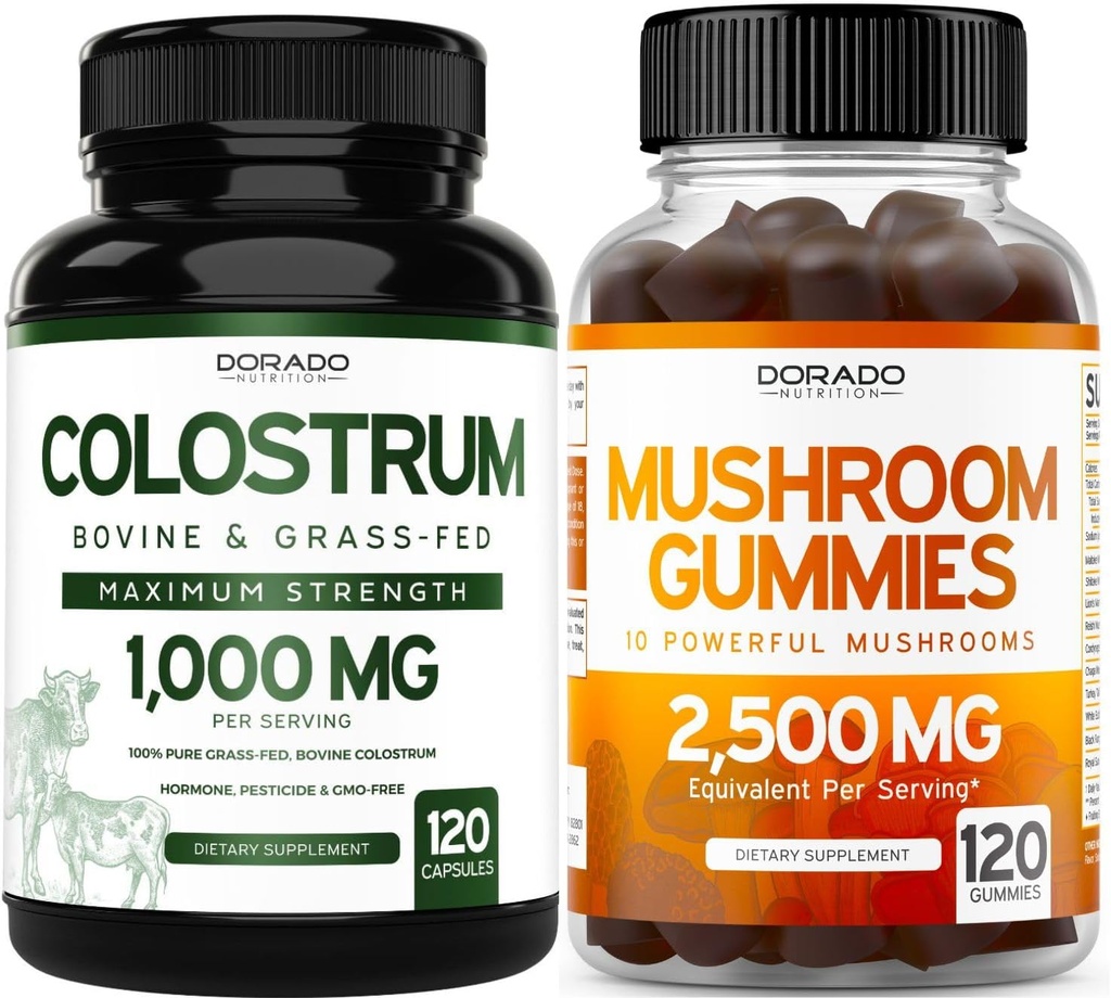 DORADO NUTRITION Colostrum Supplement 1000mg per tarjoilu ja sieni Gummies (120 count) Sienen täydentää