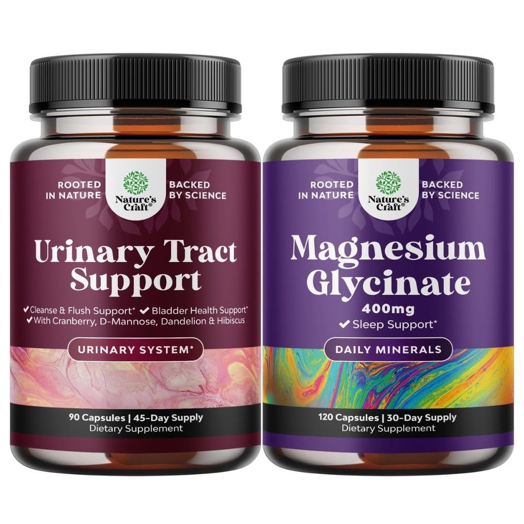 Bundle D Mannose kapselit virtsateiden terveys naisille Nopeasti toimivat Super voimisteltu karpalo 90ct ja puhdas magnesium Glycinate 400 mg per tarjoilu mielialan uni ja rentoutuminen