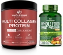 Multi Collagen Protein Powder Hydrolysed (tyyppi II III V X) + Koko ruoka Multivitamiini miesten - Luonnollinen monivitamiinit, mineraalit, Orgaaniset uutteet Bundle