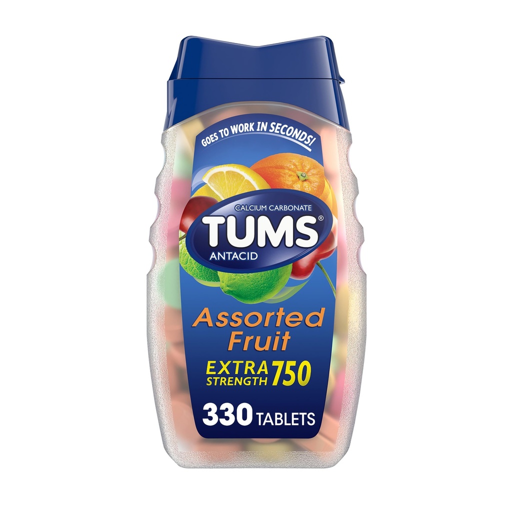 TUMS Chewable Antacid tabletter för extra styrka Hjärtbränna lättnad, bra för en sommar BBQ - Assorterade frukt smaker - 330 greve