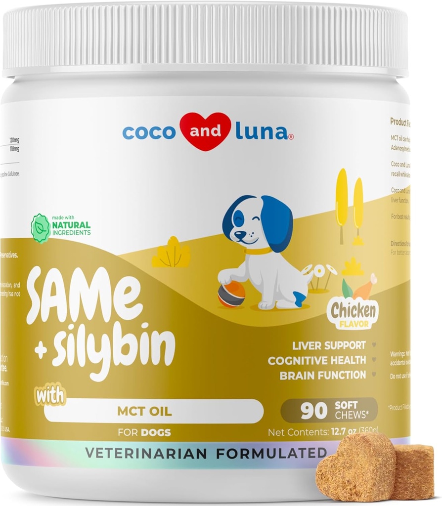 Sama koirille - 90 pehmeää purukumia - S-Adenosyl-L-metioniini, Liver Supplement - aivojen terveys, edistää kognitiivista tukea, maksan tuki (Same & Silybin Soft Chews)