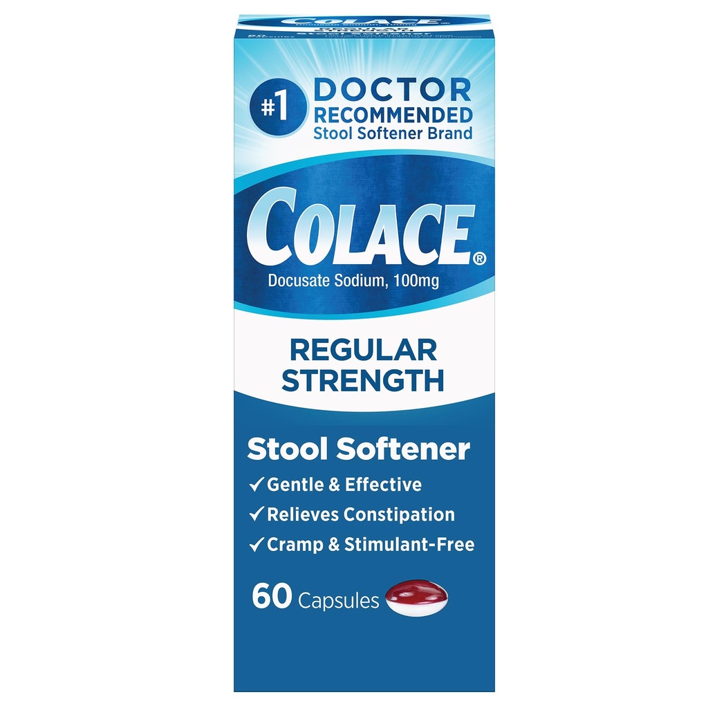 Colace Säännöllinen vahvuus Softener 100 mg kapselit 60 Count Docusate Natrium Softener hellävarainen helpotus