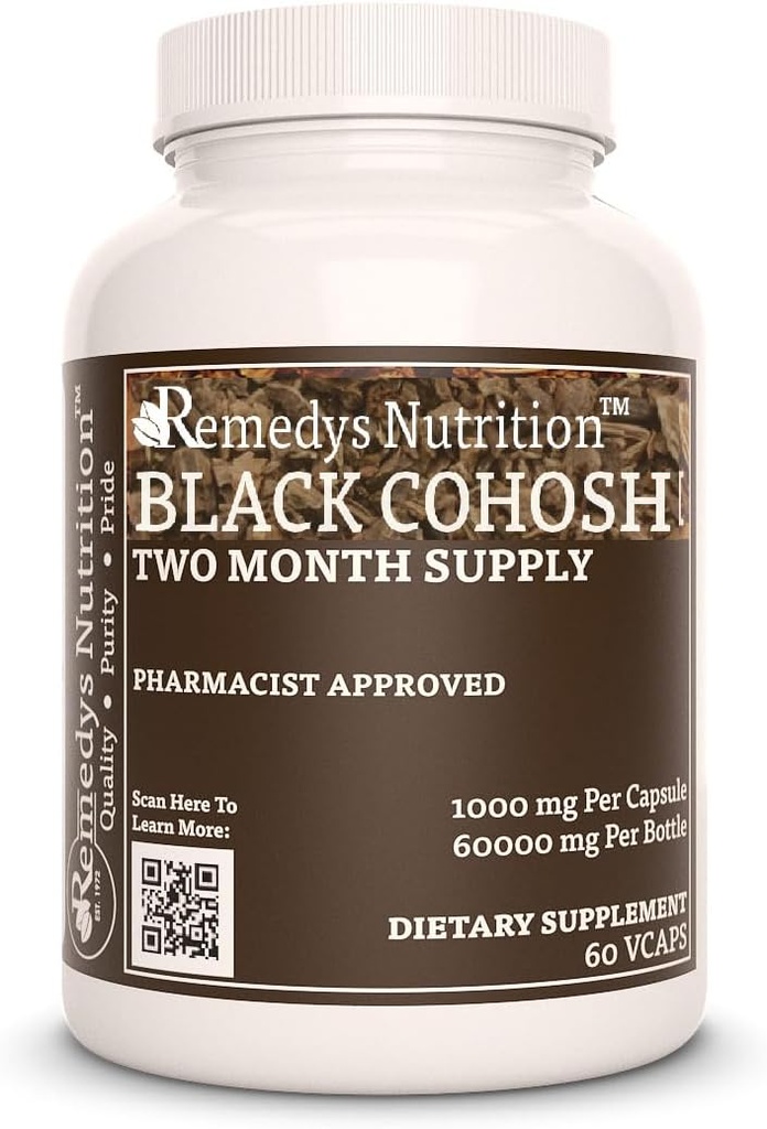 Remedy ravinto Musta Cohosh 1000 mg, 60 vegaaninen kapselit Kasviperäisen ruokavalion täydentää kahden kuukauden toimitus