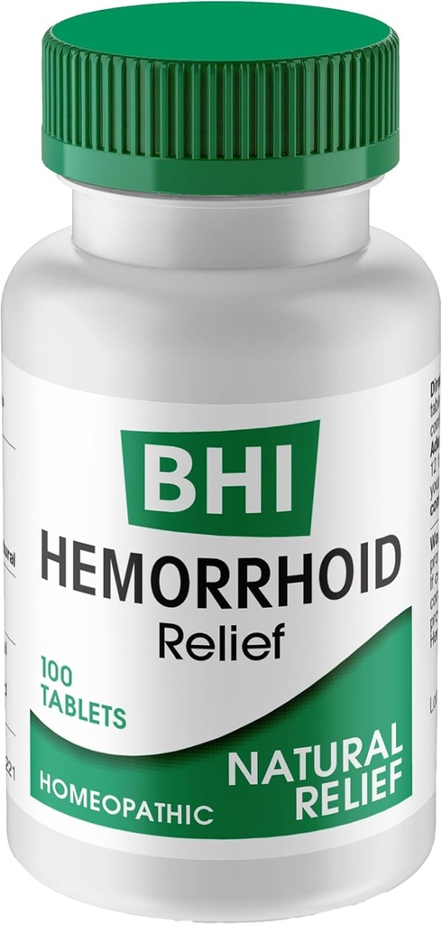 BHI Natural Peräpukamat Relief Soothes polttaminen, turvotus, kutina, peräsuoleen kipu ja epämukava 8 Maksimi vahvuus Homeopaattiset Aktiiviset ainesosat Helpota sisällä naisten ja miesten - 100 tablettia