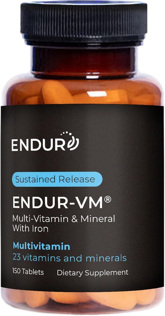 Endur-VM Multivitamin & Mineral (med järn), Daily Multivitamin med Vital Minerals, Vitamin B, Vitamin D & Folic Acid, Gluten Free, 150 tabletter