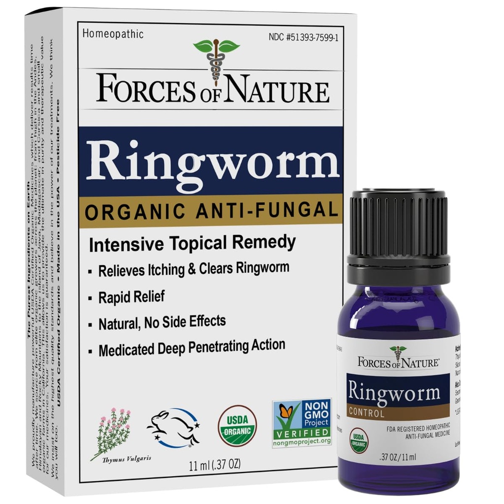 Forces of Nature Ringworm Treatment for Humans, Organic Homeopathic Medicine, 0.37 Fl Oz, Antifungal Multi Symptom Relief från Itchy, Red & Irritated Skin associerad med Ringworm, Non GMO
