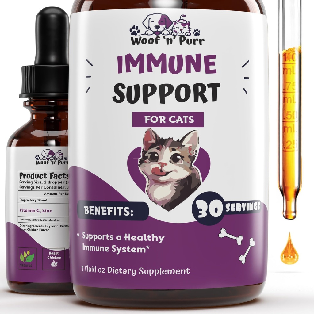 Immuunituki kissoille - Auttaa tukemaan tervettä immuunijärjestelmää - Cat Immune Booster - Cat Immune Support - Cat Immune Supplement - Immunosupport Cats - Cat Immune Support Supplement - 1 fl oz