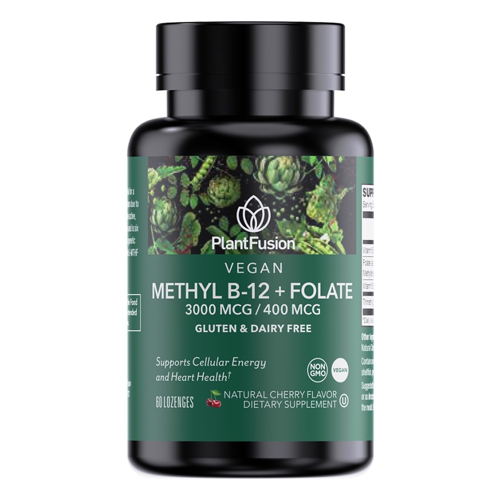 PlantFusion Methylated B-vitamiini Complex Vegan B12 3000 mcg, Vegan Methylfolate (5-MTHF) 400mcg, B6 & TMG