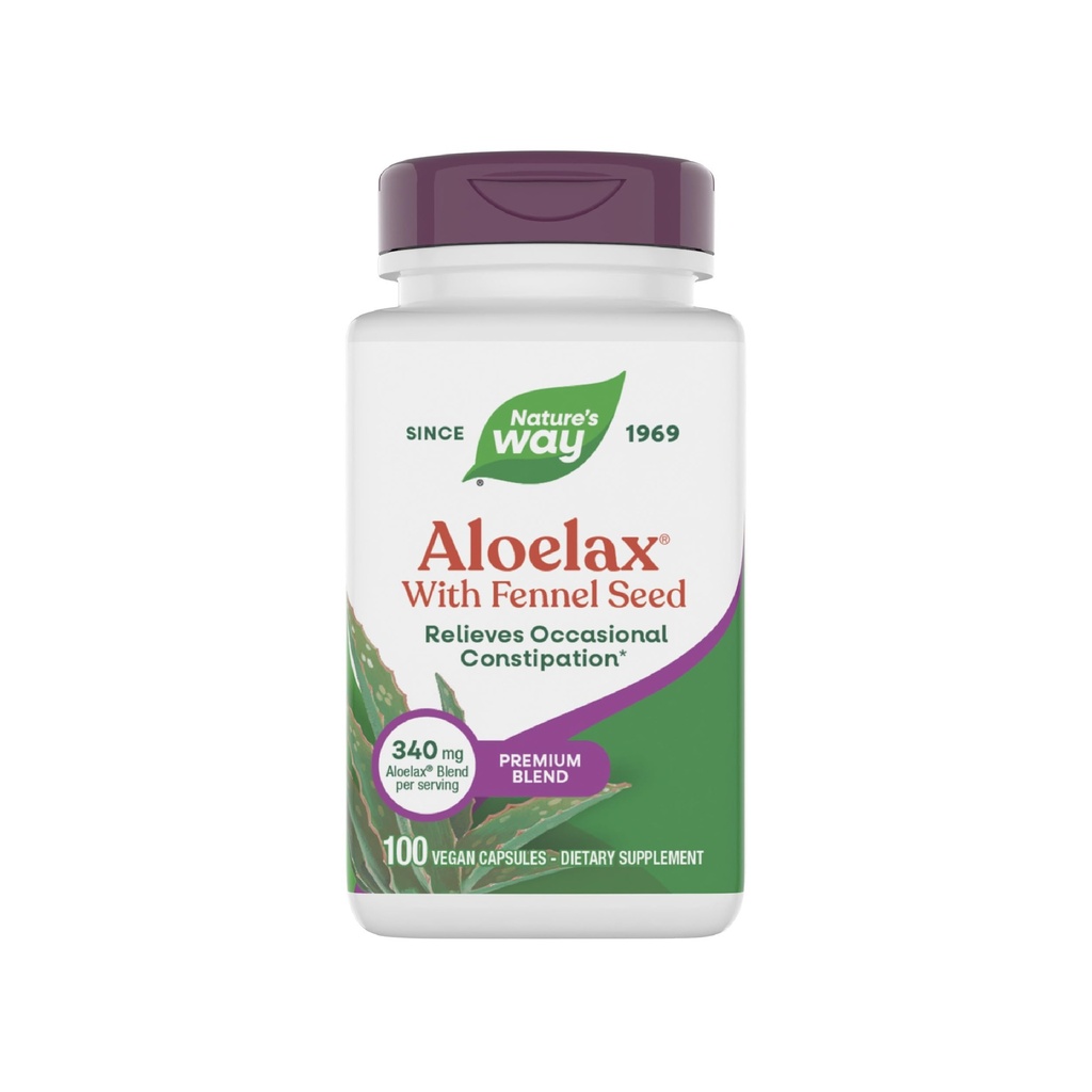 Naturens sätt Aloelax, Premium Blend, med Fennel Seed, Relieves Occasional Constipation*, 340 mg, Gluten Free, Vegan, Occasional Constipation Relief*, 100 Capsules (Packaging May Vary)