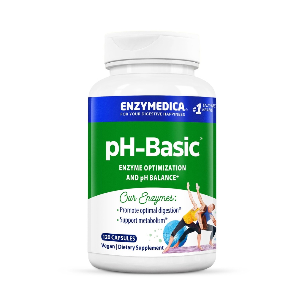 Enzymedica, pH-Basic, sisältää digestiivisia entsyymejä, ravintoaineita ja yrttejä, tukee tervettä digestiota ja pH-tasapainoa, 120