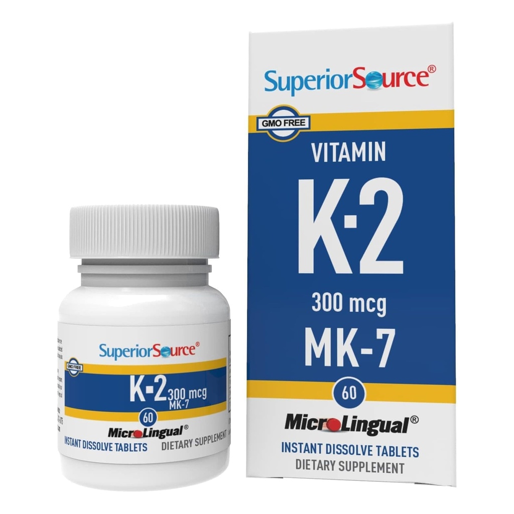 Superior Source K2-vitamiini MK-7 (Menakinoni-7) 300 mikrog - Bone Strength & Health Support Supplement - Aids Terve sydän - Bariatric-Ystävällinen - 60 Sublingual Dissolveing Tabletit