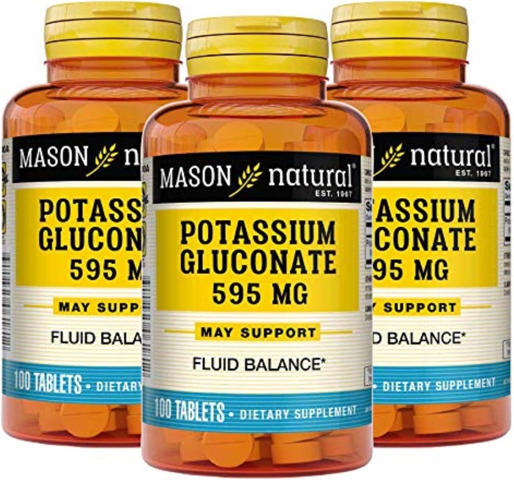 Mason Natural Kaliumglukonaatti 595 mg, 300 päivän toimitus, 100 tablettia (pakkaus 3)