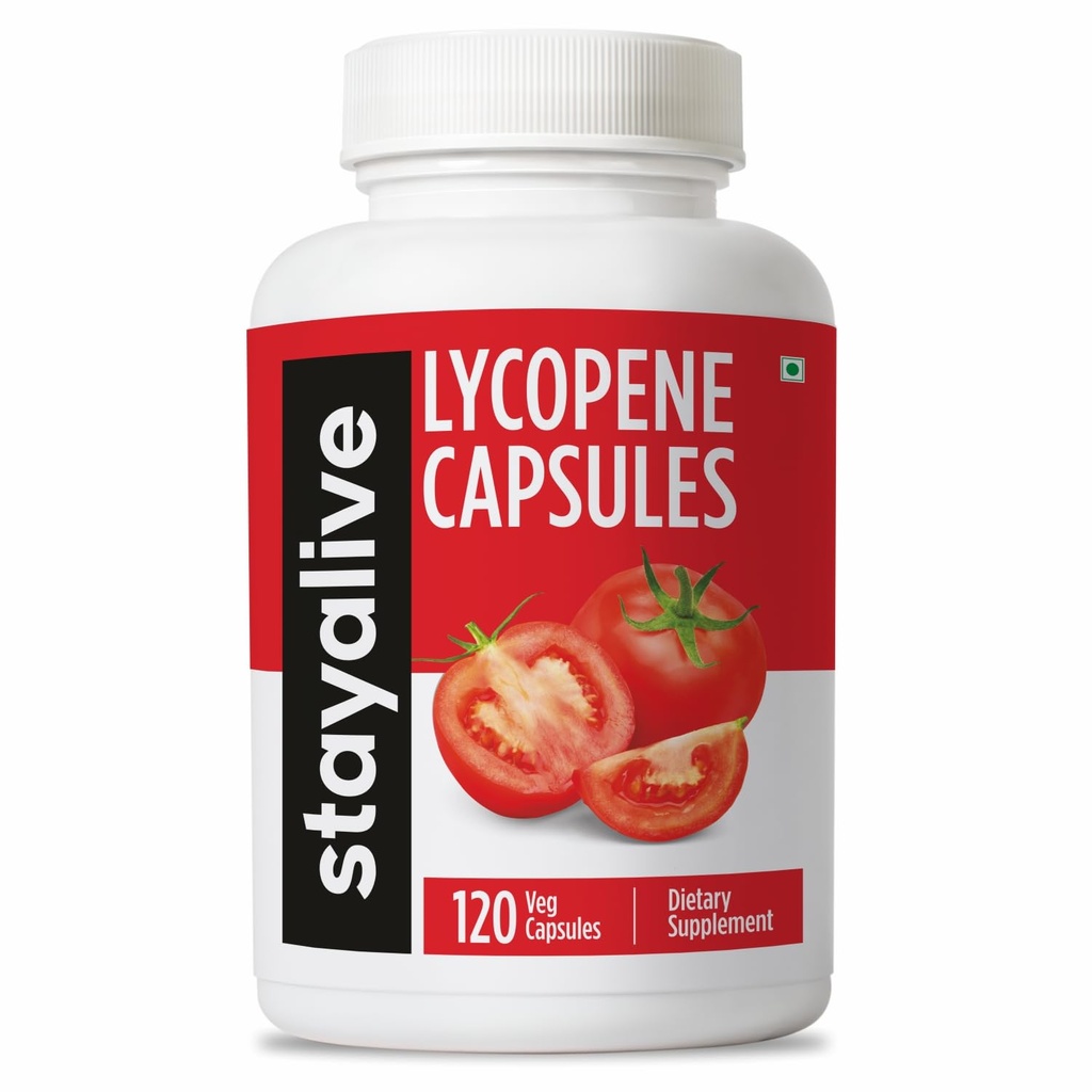 STAY ALIVE Lycopene Supplement för Män 60mg, Natural Tomato Extract Powder, 120 kapslar med 4 månader Supply, 100% Veg Lycopene Complex, Non-GMO och Gluten Free Carotenoid Supplement