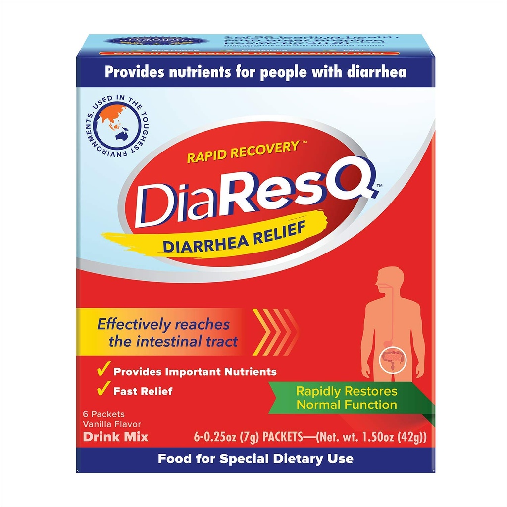 DiaResQ Ripuli ja immuuni tuki Colostrum Drink Mix aikuisille, 6 Ct, nopea Recovery, auttaa palauttamaan normaalin suoliston toiminta, Vanilla Flavor