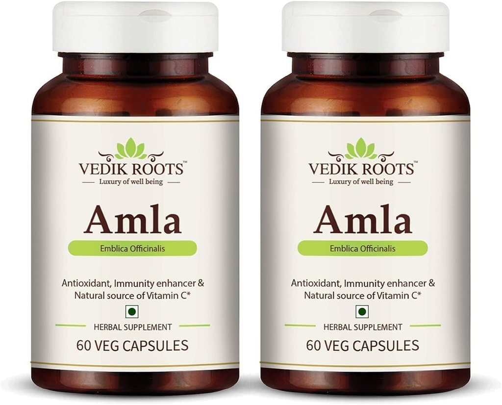 Generisk RISE Amla Capsules 60  Organisk Antioxidant Immunity Enhancer Natural Source of Vitamin C and Hair Growth Herbal Supplements (Pack of 2)