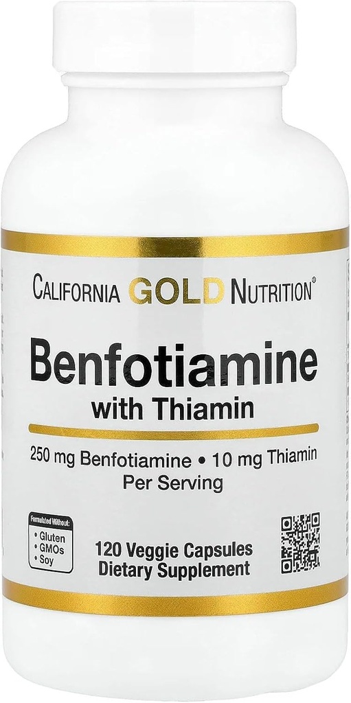 Kalifornia Gold Nutrition Benfotiamiini tiamiinilla, 250 mg, 120 kasviskapselia