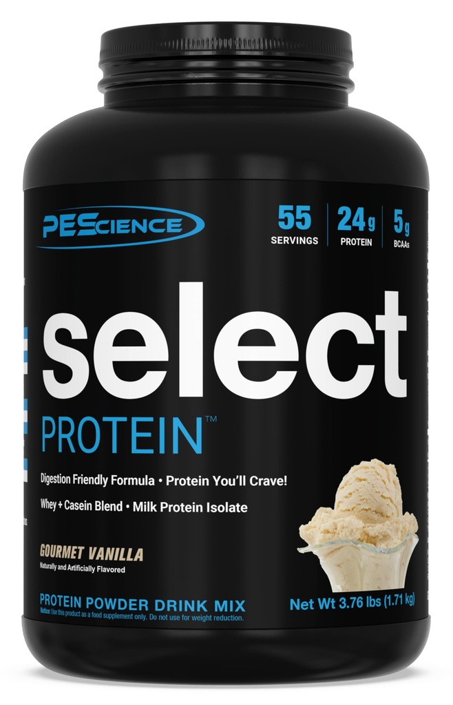 PEScience Välj Proteinpulver, Whey och Casein Blend, Ren proteinpulver för kvinnor och män, Låg kalori, Låg Carb, Keto Friendly, Gluten Free - Gourmet Vanilla - 55 portioner