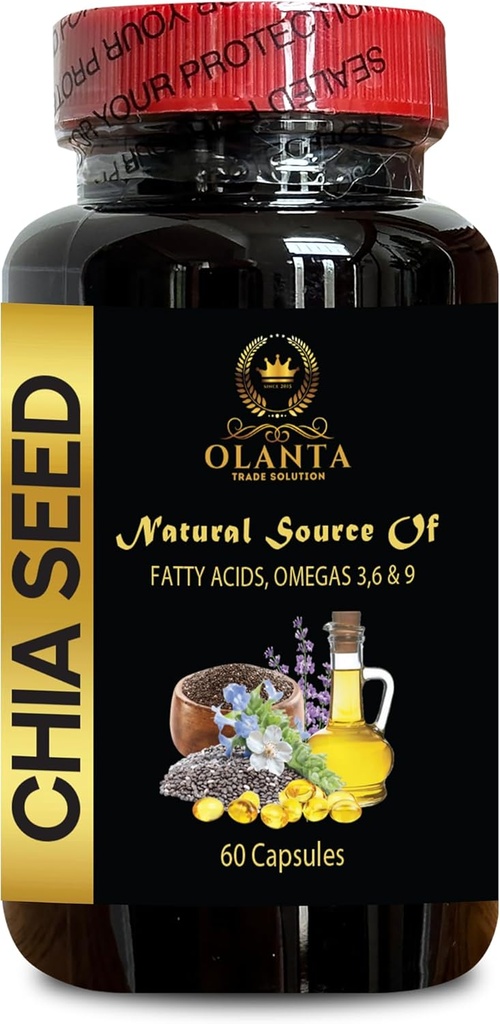 chia Seed Advanced - CHIA Seed - Divegestive Fiber, Organic chia Seed Oil Kapselit, Plant Based Omega 3 6 9 Supplement, Ei-GMO, Gluteeniton, Keto Diet - 1 pullo 60 Softgels