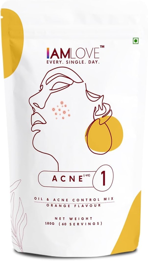 Jag älskar Acne Negative Supplement Powder - 180g för män och kvinnor | Minska överskottsolja, mild till måttlig akne finnar och öppna porer | Plantbaserad hudtillskott med B-komplexa vitaminer, Zink, krom