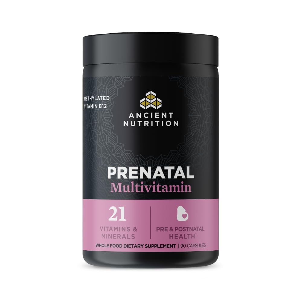 Ancient Nutrition Prenatal Vitamiinit, Multivitamiini naisille C-vitamiini, B12, Magnesium ja Folaatti, tukee raskauden ja hedelmällisyyden terveys, 90 Ct