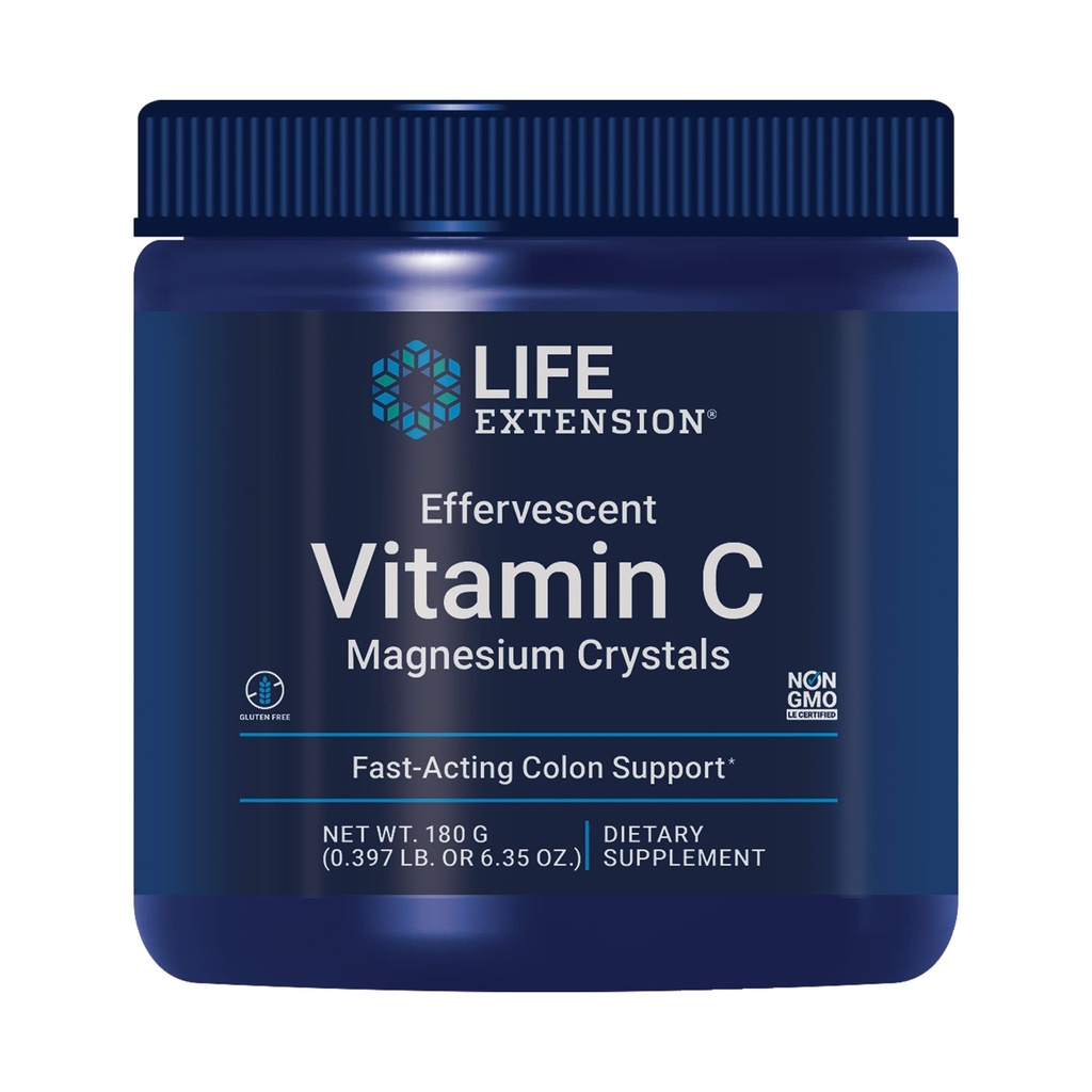 Life Extension Effervescent C-vitamiini Magnesiumkiteitä, välitön helpotus satunnaisesta ummetuksesta, gluteeniton, ei-GMO, kasvissyöjä, Net Wt. 180 Grams