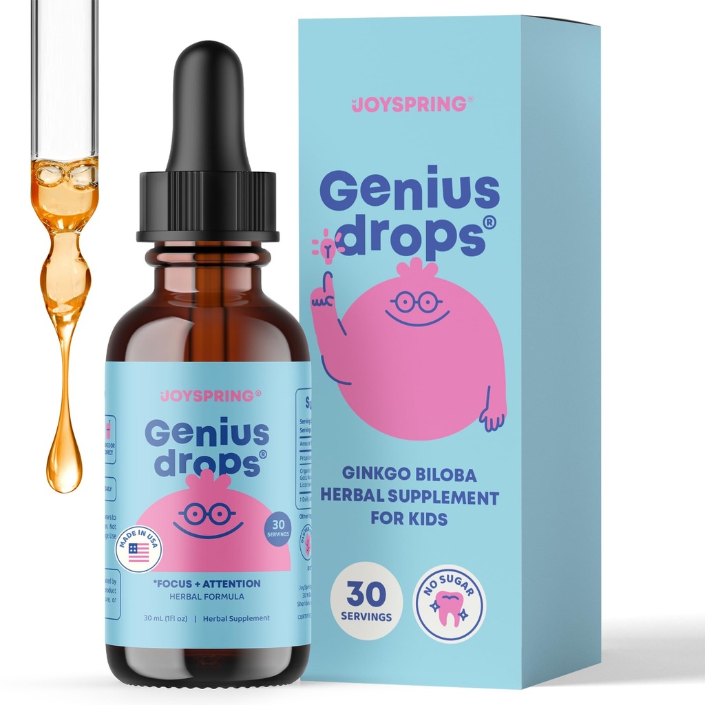 JoySpring Genius Drops for Kids Klinically Proven Focus Supplement 