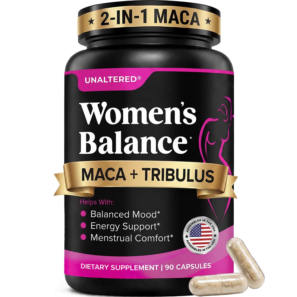 UNALTERED Hormoni Balance & Mood tuki naisille - luonnollisesti tukee hormonitasapaino & energia Tribulus Terrestris & punainen Maca juuriuute - ravintolisä - 90 vegan kapselit