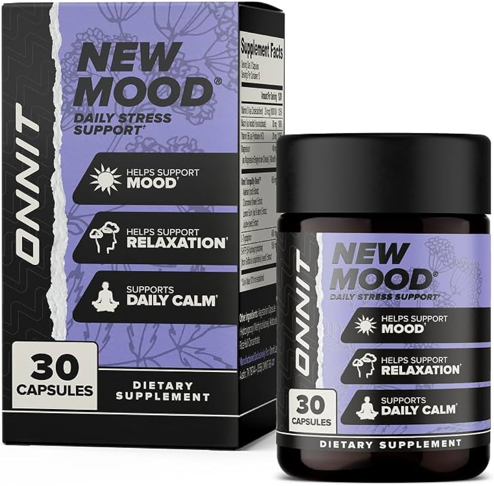 ONNIT New Mood Daily Stressi tuki kapselit, IGENTM ei-GMO testattu, uni ja mieliala tuki täydentää miesten ja naisten, Daily Stressin hallinta kapselit, 30 luku
