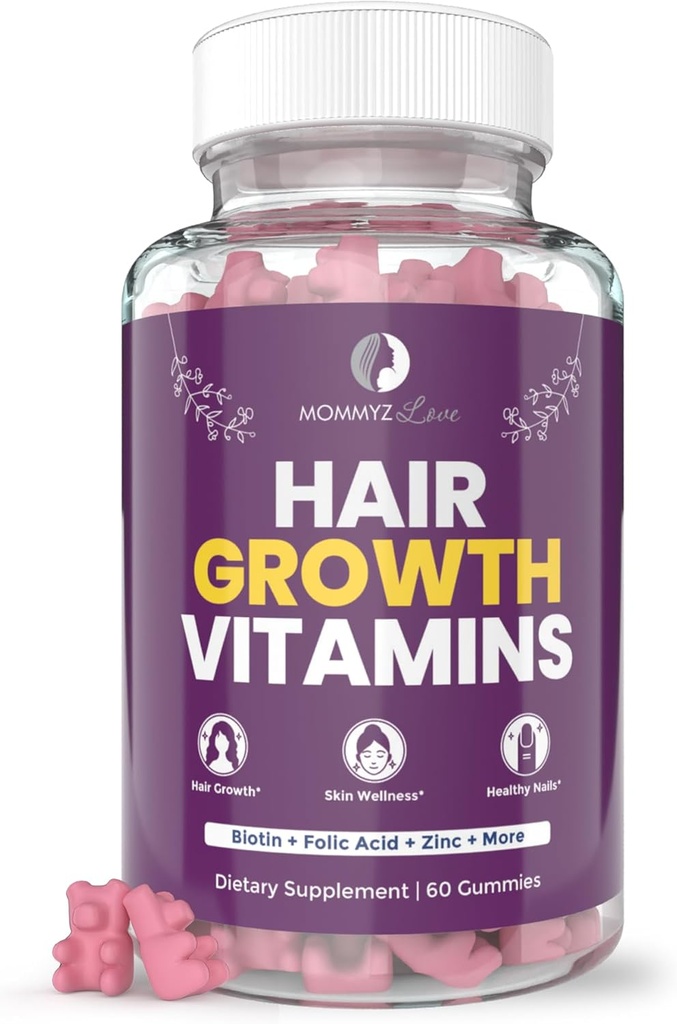Mommyz Love Biotin Gummies 5000mcg för hårväxt och strålande hud under återhämtning och justeringsperiod efter partum vitaminer med folat
