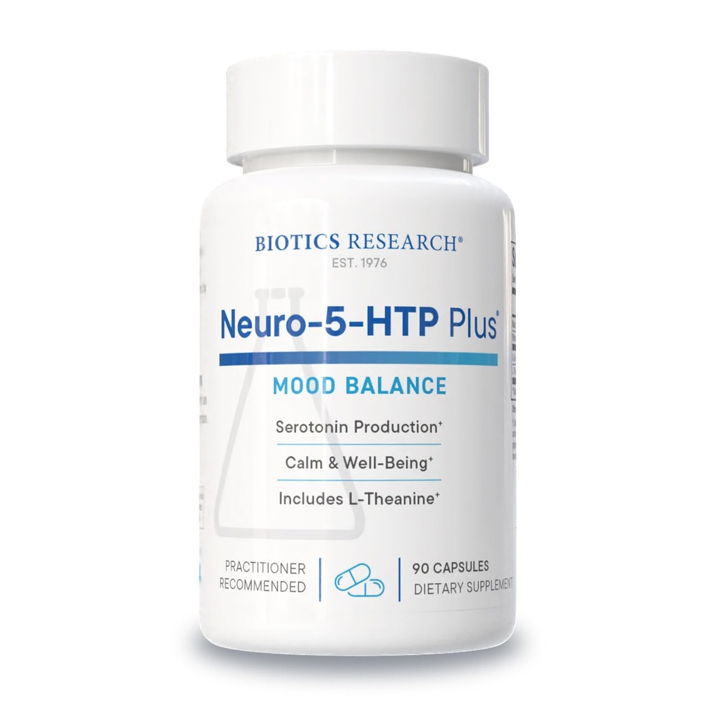 Biotics Research Neuro 5 HTP Plus Neurological Support, Rauhallinen aivotoiminta, Terveet unikuviot, Kaikenlainen Sense of Well-Being, Edistää rentoutumista, Serotoniini Precursor, L Theanine, 90 kapselia
