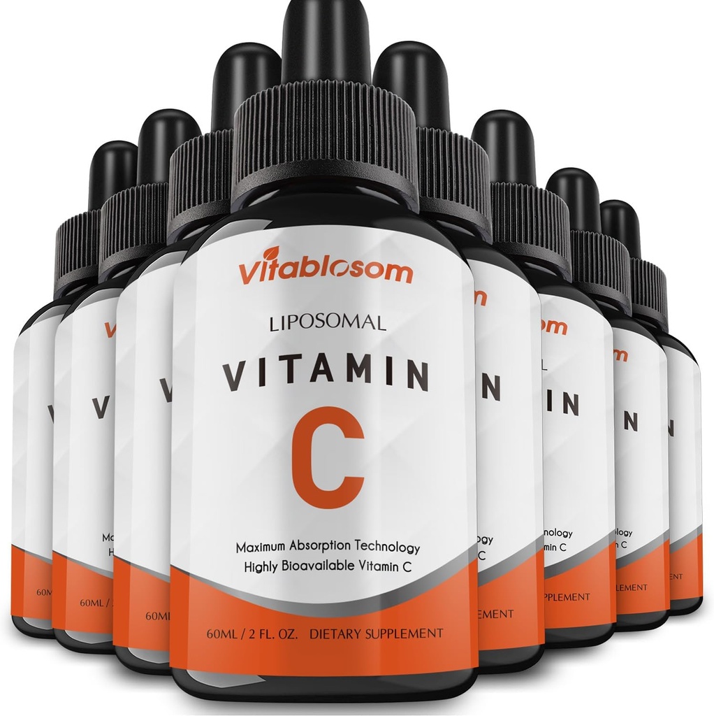Liposomaalinen C-vitamiini 2000 mg nestemäinen aikuisille, suuri imeytyvä VIT C, Maksimoi C-vitamiini, hyvä immuunijärjestelmä & antioksidantti, 60ML (8 pullo)