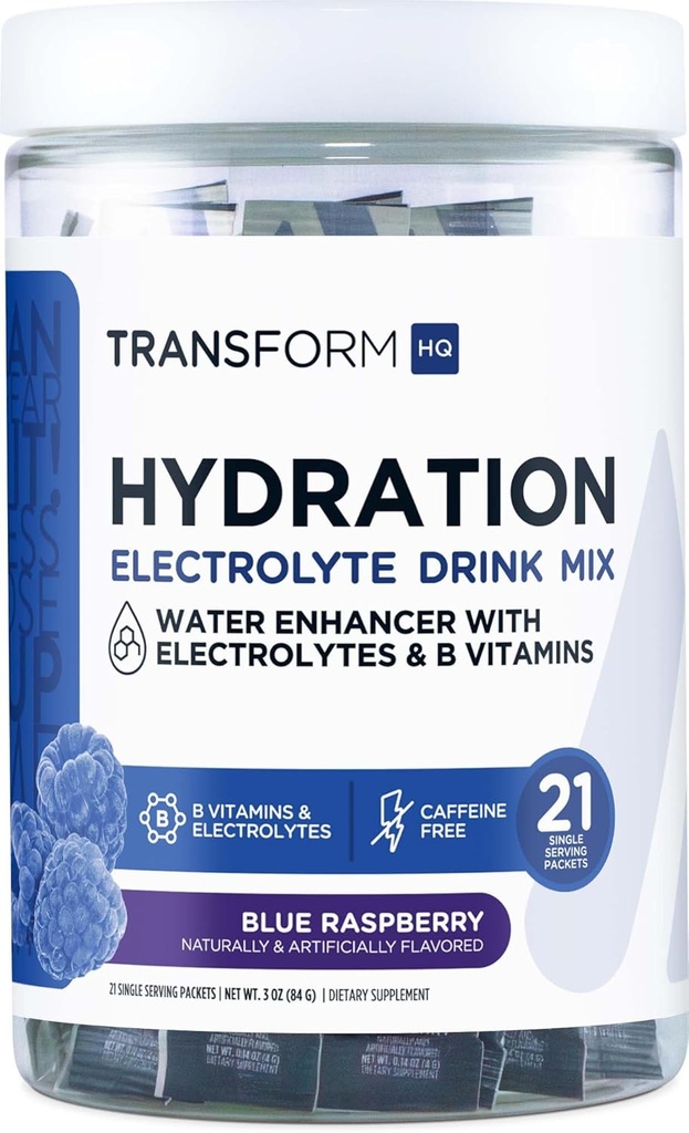 TransformHQ Hydration Drink Mix (21 Single-Serving Packets, Sininen Vadelma) - Hydraation täydentää Sekoita vitamiineja ja elektrolyyttejä