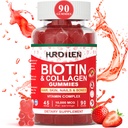 Hair Skin och Nails Gummies, 10000mcg Biotin Collagen Gummies för kvinnor och män, Vitamin Supplements stöder snabbare hårväxt, starkare naglar, hälsosam hud, styrka ben, 90 Gummies