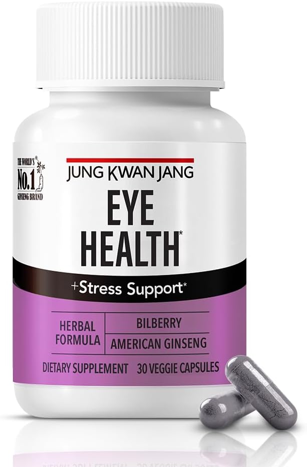 JUNG KWAN JANG Eye Health Support with Bilberry (166 mg) and American Ginseng (143 mg) for Vision Care, Suljettu silmän kanta, Kognitiivinen tuki, 30 kapselia miesten ja naisten