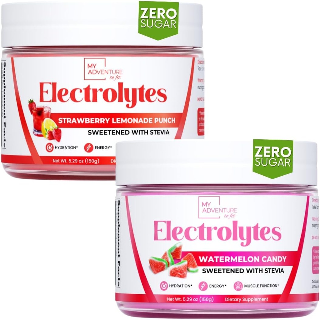 Seikkailuni kunnostaa Hydraation Elektrolyyttejä Powder nollasokeri, Bundle, Watermelon Candy & Strawberry Lemonade Makuja