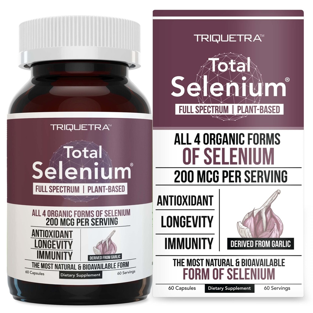 Totalt Selen - 200 mcg, Plant-Based Selenium - Full Spectrum, Innehåller 4 Essential Organic Forms of Selenium Inklusive Selenomethionine - härrör från vitlök - 60 kapslar
