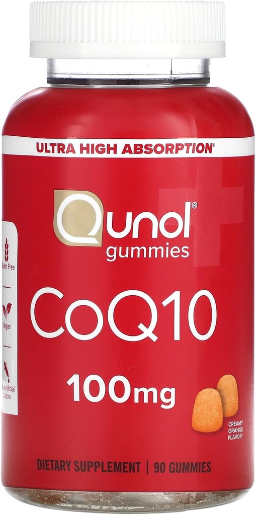Qunol CoQ10 Gummies, CoQ10 100mg, herkullinen Gummy Supplements, Coenzyme Q10 auttaa tukemaan sydämen terveyttä, vegaaninen, Gluteeniton, Ultra korkea imeytyminen - 90